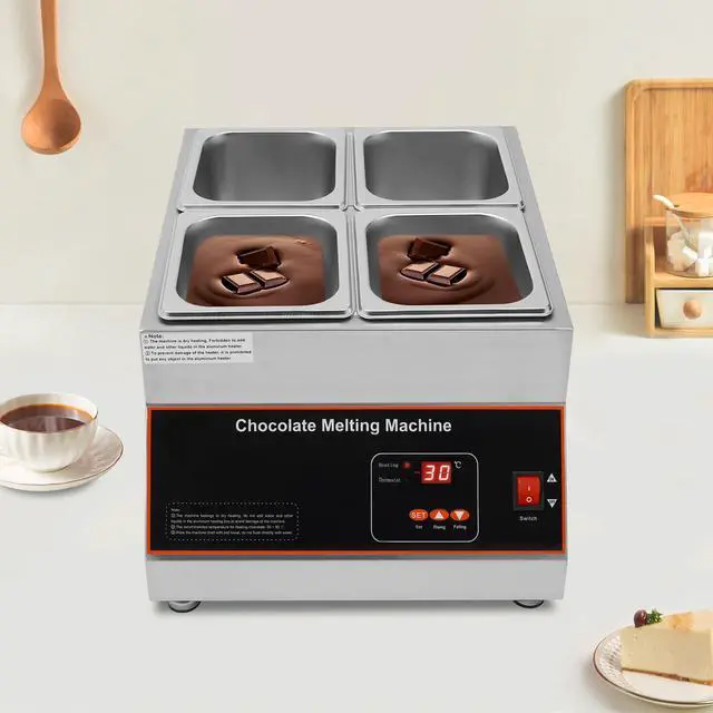 Alt view image 2 of 6 - Chocolate Melting Pot, 500W 12kg/26.5lbs Electric Chocolate Tempering Machine, Stainless Steel Commercial Chocolate Melter Food Warmer for Catering Restaurant, 4 Tanks, 32-203°F