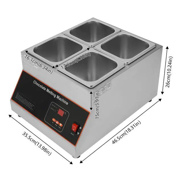 Alt view image 3 of 6 - Chocolate Melting Pot, 500W 12kg/26.5lbs Electric Chocolate Tempering Machine, Stainless Steel Commercial Chocolate Melter Food Warmer for Catering Restaurant, 4 Tanks, 32-203°F