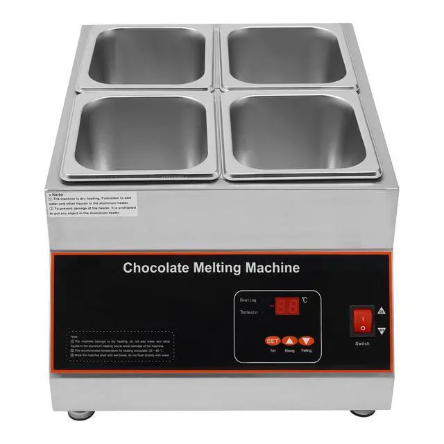 Alt view image 6 of 6 - Chocolate Melting Pot, 500W 12kg/26.5lbs Electric Chocolate Tempering Machine, Stainless Steel Commercial Chocolate Melter Food Warmer for Catering Restaurant, 4 Tanks, 32-203°F