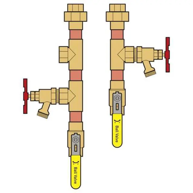 Alt view image 3 of 6 - a brand of NIBCO E-X-P E2 Tankless Water Heater Service Valve Kit, Hot & Cold, Full Port, Hi-Flow Hose Drains, Pressure Relief Valve Outlet, Adjustable Packing Glands, 3/4 in