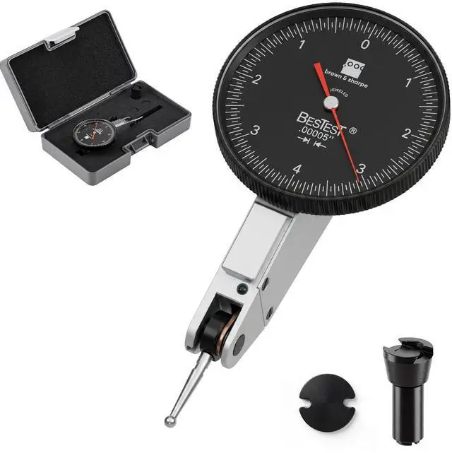Main image of 599-7031-5 Dial Test Indicator Set, Black Dial, M1.4 x 0.3 Thread, 0-15-0 Reading, 1.5" Dial Diameter, 0"-0.03" Range, 0.0005" Graduation, +/-0.0005" Accuracy
