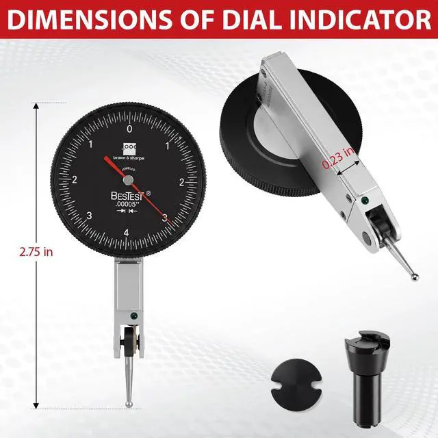 Alt view image 3 of 6 - 599-7031-5 Dial Test Indicator Set, Black Dial, M1.4 x 0.3 Thread, 0-15-0 Reading, 1.5" Dial Diameter, 0"-0.03" Range, 0.0005" Graduation, +/-0.0005" Accuracy