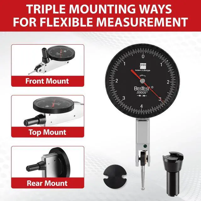 Alt view image 4 of 6 - 599-7031-5 Dial Test Indicator Set, Black Dial, M1.4 x 0.3 Thread, 0-15-0 Reading, 1.5" Dial Diameter, 0"-0.03" Range, 0.0005" Graduation, +/-0.0005" Accuracy
