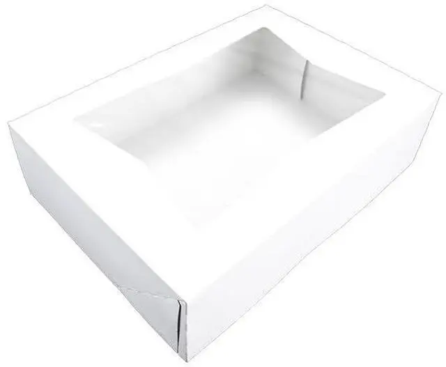 Main image of 24343 Paperboard White Window Bakery Box, 12" Length x 8" Width x 2-1/4" Height (Case of 200)