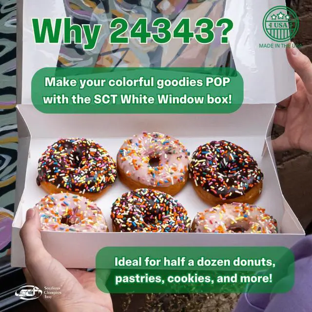 Alt view image 3 of 6 - 24343 Paperboard White Window Bakery Box, 12" Length x 8" Width x 2-1/4" Height (Case of 200)