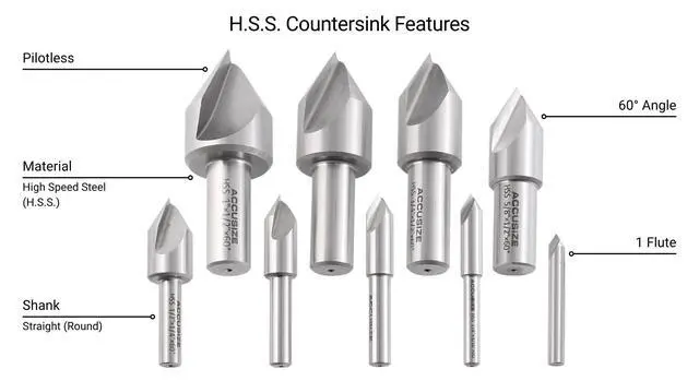Alt view image 3 of 6 - 60 Degrees 9 Pc Single Flute H.S.S. Countersink Set, Ground, 0245-0021 | 60 Degrees 9 Pc Single Flute HSS Countersink Set, Angle: 60 Degree, Precision Ground