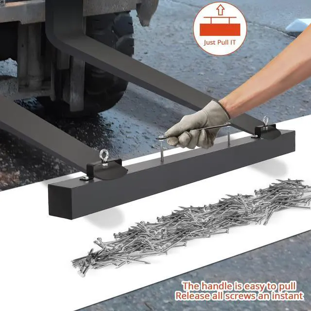Alt view image 4 of 6 - Hanging Magnetic Sweeper 48 Inches, Nail Magnet Sweeping Tool with 120 LBS Lifting Capacity, Hanging Magnet for Forklift