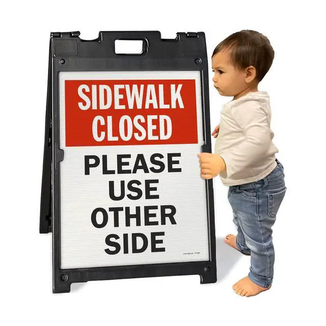 Alt view image 3 of 4 - 24 x 18 inch Sidewalk Closed - Please Use Other Side Two-Sided BabyBoss A-Frame Sign Kit, Plastic, Multicolor (1 A-Frame + 2 Sign Panels)