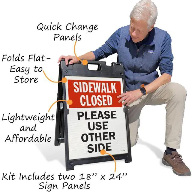Alt view image 4 of 4 - 24 x 18 inch Sidewalk Closed - Please Use Other Side Two-Sided BabyBoss A-Frame Sign Kit, Plastic, Multicolor (1 A-Frame + 2 Sign Panels)