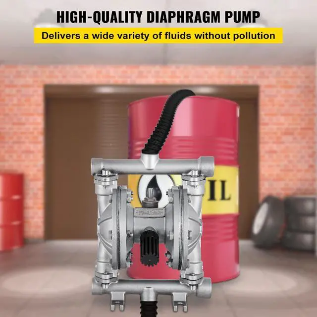 Alt view image 2 of 6 - Air-Operated Double Diaphragm Pump, 1/2 in Inlet & Outlet, Stainless Steel Body, 8.8 GPM & Max 120PSI, PTFE Diaphragm Pneumatic Transfer Pump for Petroleum, Diesel, Oil & Low Viscosity Fluids