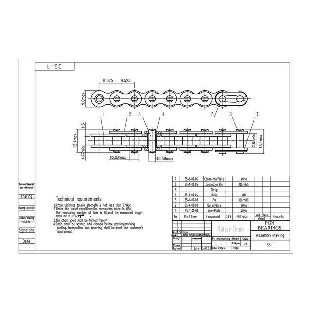 Alt view image 2 of 6 - PGN #35 Roller Chain - 100 Feet + 10 Free Connecting Links - Carbon Steel Chains for Bycicles, Mini Bikes, Motorcycles, Go-Karts, Home and Industrial Machinery
