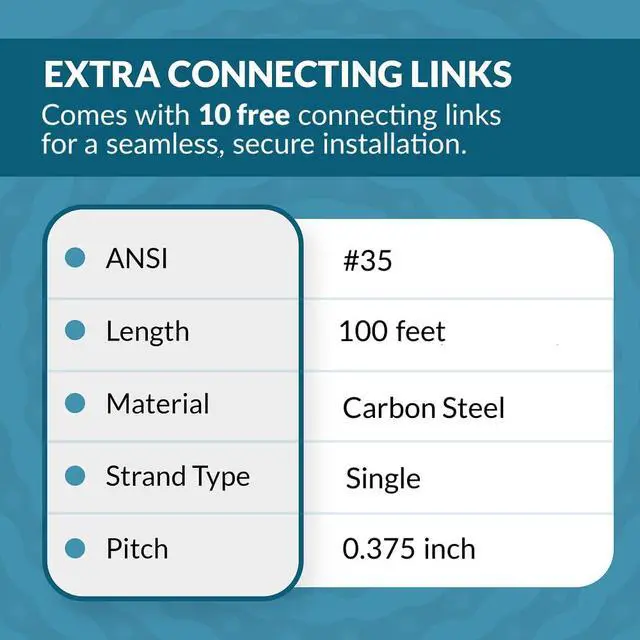 Alt view image 5 of 6 - PGN #35 Roller Chain - 100 Feet + 10 Free Connecting Links - Carbon Steel Chains for Bycicles, Mini Bikes, Motorcycles, Go-Karts, Home and Industrial Machinery
