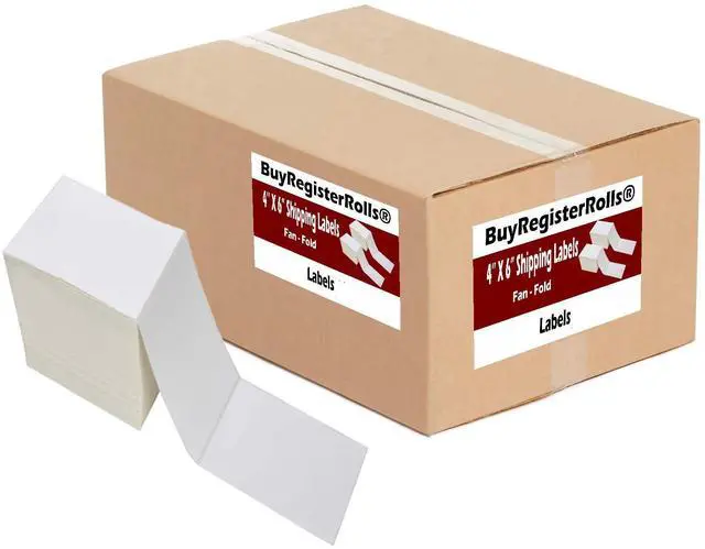 Main image of 4x6 shipping label (6 Stacks - 6000 Labels) Perforated Postage Thermal Shipping Labels, (Pack of 1000 labels x 6 Stacks) Fan-Fold Labels - Commercial Grade Permanent Adhesive Labels