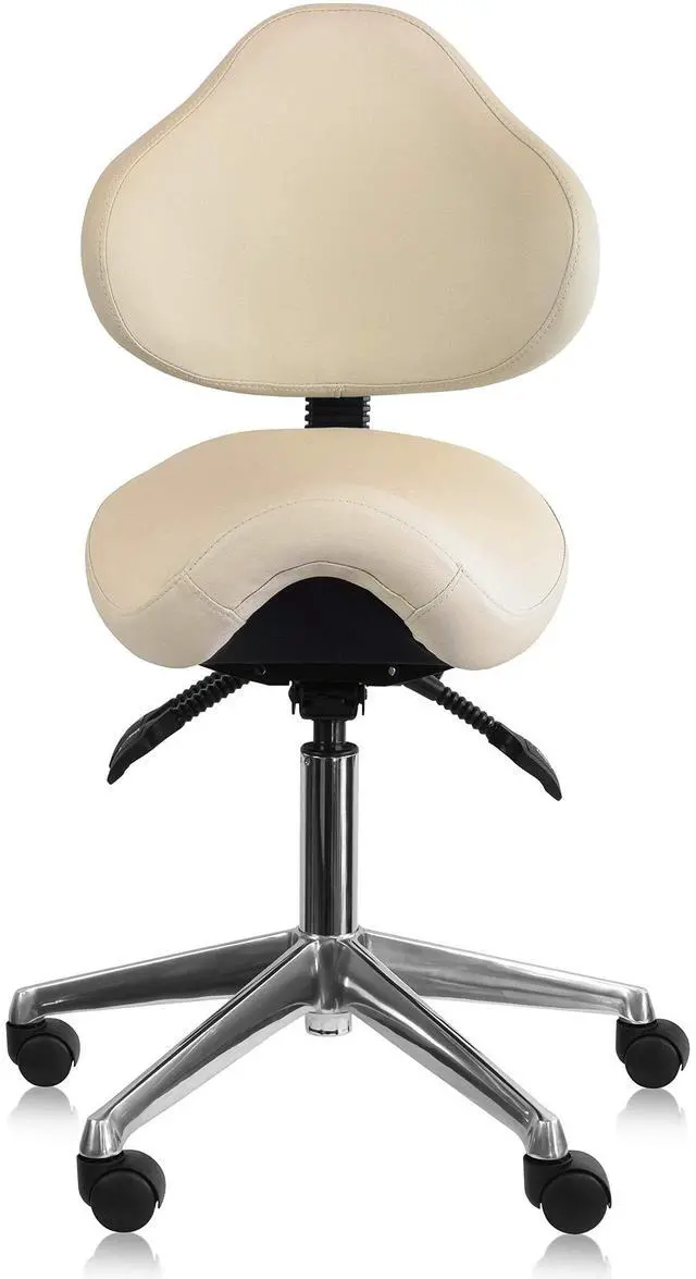 Main image of Ergonomic Saddle Chair with Back | Rolling Office Task Stool Adjustable Height Tilt Recline | Padded Seat for Medical Professionals, Dentists, and Artists (Beige), Single, Set of 1