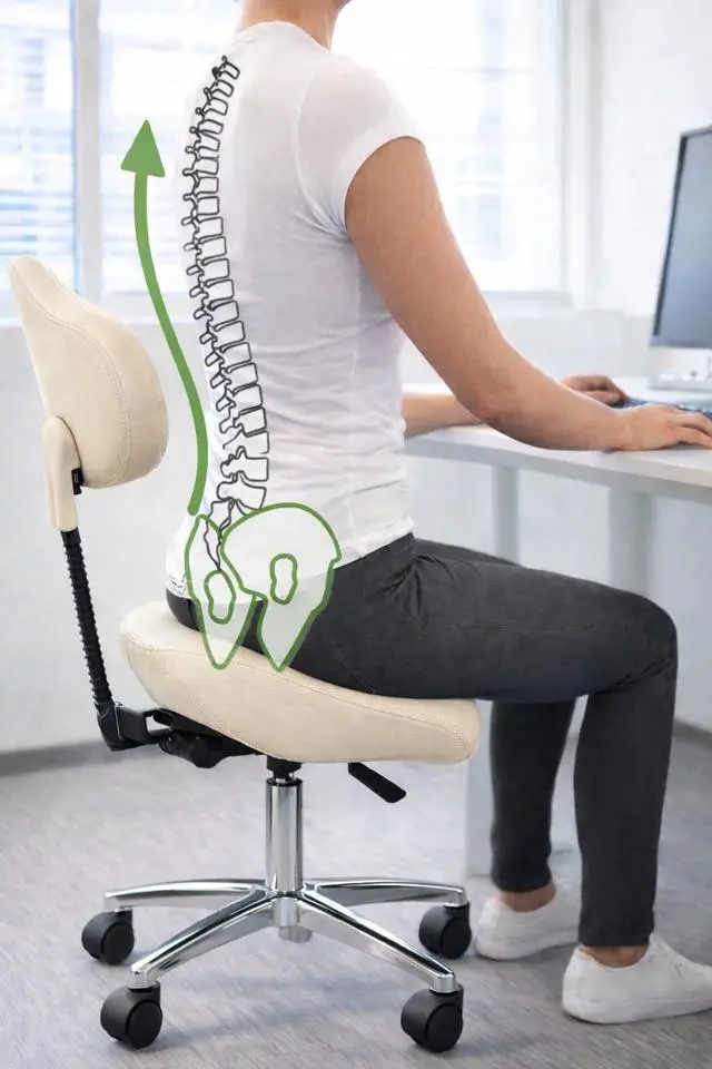 Alt view image 5 of 6 - Ergonomic Saddle Chair with Back | Rolling Office Task Stool Adjustable Height Tilt Recline | Padded Seat for Medical Professionals, Dentists, and Artists (Beige), Single, Set of 1