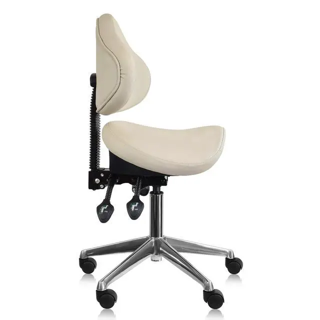 Alt view image 6 of 6 - Ergonomic Saddle Chair with Back | Rolling Office Task Stool Adjustable Height Tilt Recline | Padded Seat for Medical Professionals, Dentists, and Artists (Beige), Single, Set of 1