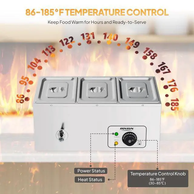 Alt view image 3 of 6 - 21 QT 3 Pan Commercial Electric Food Warmer, Counter Top Electric Bain-Marie with Warming Plate, Steam Table Food Warmer for Catering, Parties Buffet and Restaurant, Stainless Steel, 1200W