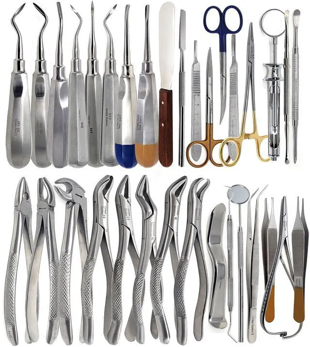 Main image of German 74 Pcs Dental Oral Extraction Extracting Forceps Elevators Instruments Set Kit