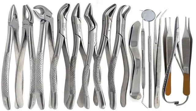 Alt view image 3 of 3 - German 74 Pcs Dental Oral Extraction Extracting Forceps Elevators Instruments Set Kit