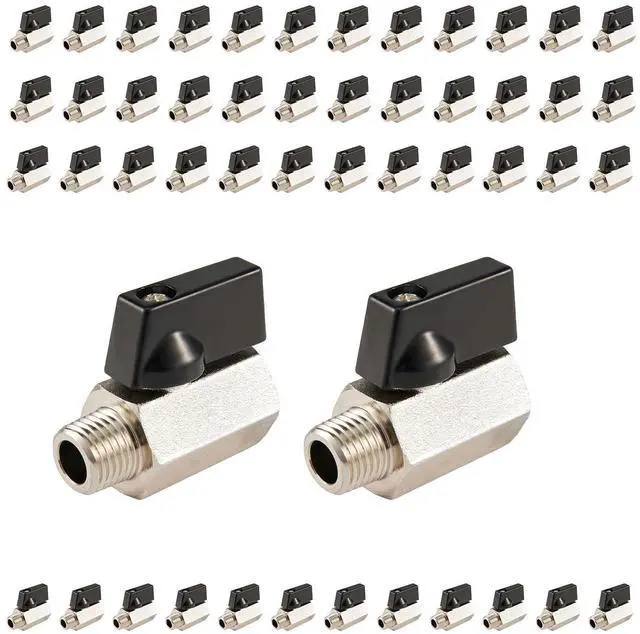 Main image of 50-Pack Brass Mini Ball Valve Shut-off Valve with Black Handle, 1/4" NPT Male x 1/4" NPT Female Thread Pipe Fitting