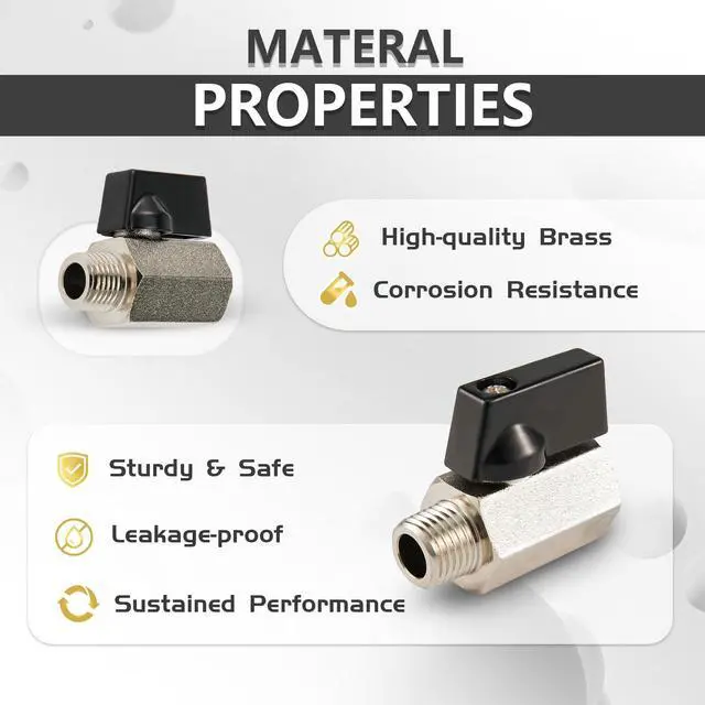 Alt view image 4 of 6 - 50-Pack Brass Mini Ball Valve Shut-off Valve with Black Handle, 1/4" NPT Male x 1/4" NPT Female Thread Pipe Fitting