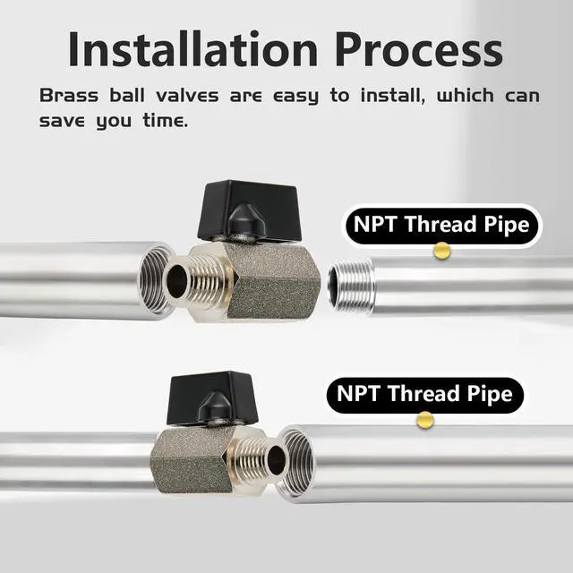 Alt view image 5 of 6 - 50-Pack Brass Mini Ball Valve Shut-off Valve with Black Handle, 1/4" NPT Male x 1/4" NPT Female Thread Pipe Fitting