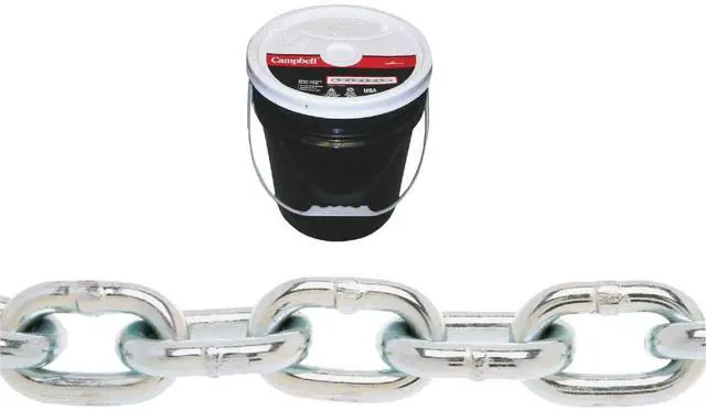 Main image of 0140523 System 3 Grade 30 Low Carbon Steel Proof Coil Chain in Round Pail, Zinc Plated, 5/16" Trade, 0.31" Diameter, 92' Length, 1900 lbs Load Capacity