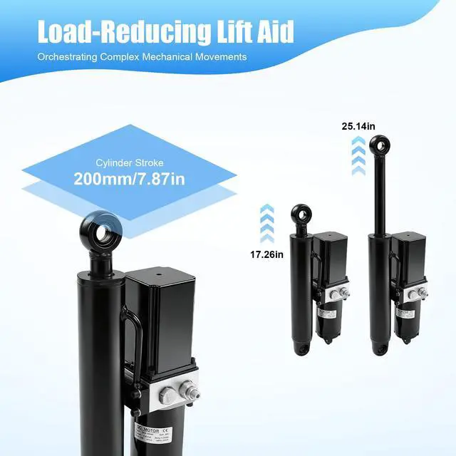 Alt view image 2 of 6 - 12V 8" Heavy Duty Hydraulic Linear Actuator Electric Hydraulic Motor 4409Lbs Compatible with Dump Trailers, Lift Tables, Solar Tracking System, Wheelchair Lift, Tractors, Cleaning Vehicle