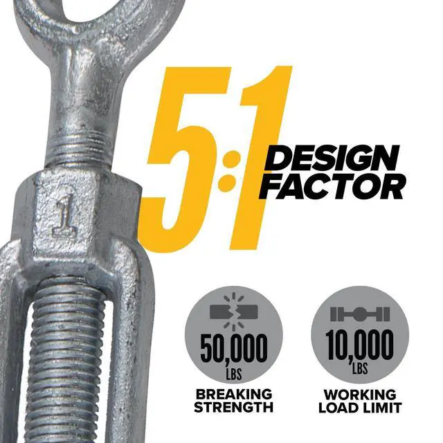 Alt view image 3 of 6 - Jaw and Jaw Turnbuckle, 1" x 12", 10,000 LBS Working Load Limit, UNC Thread Hot-Dipped Galvanized Turnbuckle Heavy Duty for Wire Rope, in-Line Pulls & Tension Applications