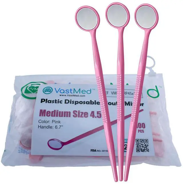 Main image of 2000 Pcs Disposable Dental Mirrors by | Anti Fog Mouth Mirror Oral Dental Plastic Mirrors | Every Mirror Individually Wrapped for Dentist Adult - Pink