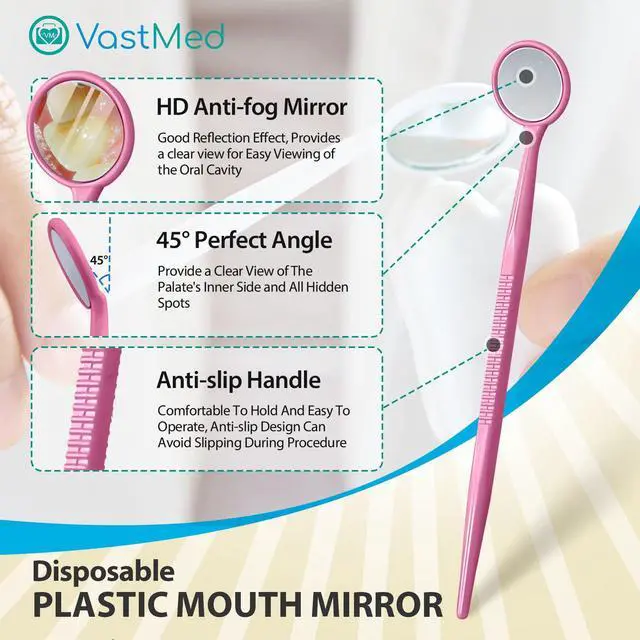 Alt view image 2 of 6 - 2000 Pcs Disposable Dental Mirrors by | Anti Fog Mouth Mirror Oral Dental Plastic Mirrors | Every Mirror Individually Wrapped for Dentist Adult - Pink