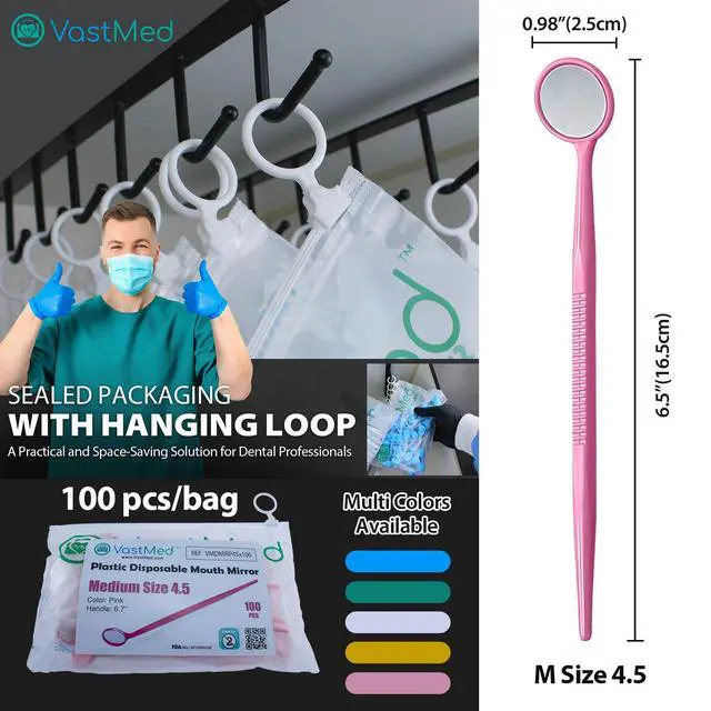 Alt view image 6 of 6 - 2000 Pcs Disposable Dental Mirrors by | Anti Fog Mouth Mirror Oral Dental Plastic Mirrors | Every Mirror Individually Wrapped for Dentist Adult - Pink