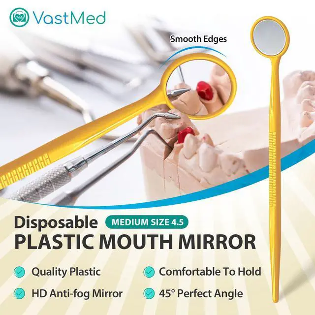 Alt view image 2 of 6 - 2000 Pcs Disposable Dental Mirrors by | Anti Fog Mouth Mirror Oral Dental Plastic Mirrors | Every Mirror Individually Wrapped for Dentist Adult - Yellow