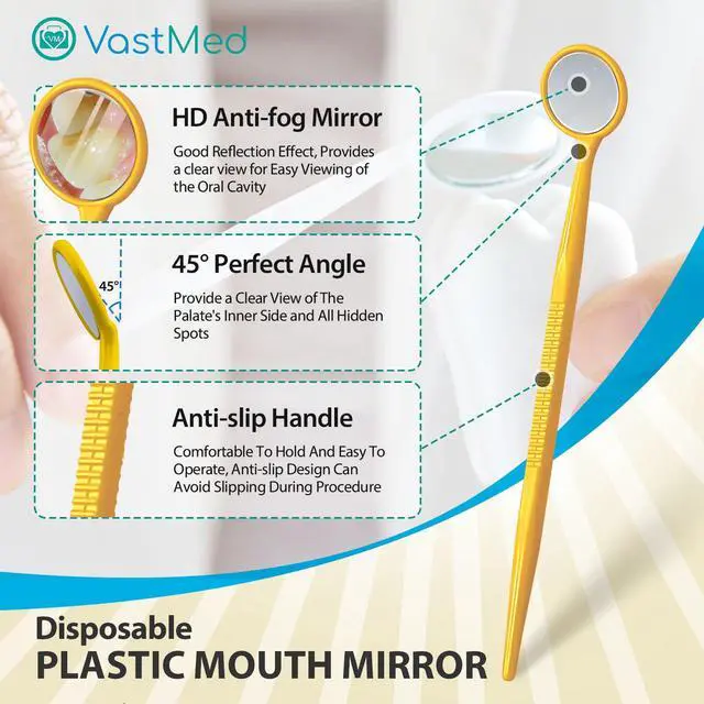 Alt view image 3 of 6 - 2000 Pcs Disposable Dental Mirrors by | Anti Fog Mouth Mirror Oral Dental Plastic Mirrors | Every Mirror Individually Wrapped for Dentist Adult - Yellow