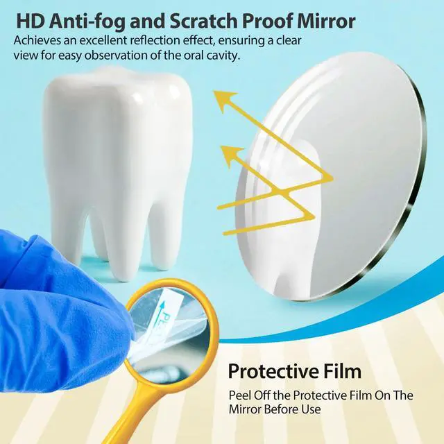 Alt view image 4 of 6 - 2000 Pcs Disposable Dental Mirrors by | Anti Fog Mouth Mirror Oral Dental Plastic Mirrors | Every Mirror Individually Wrapped for Dentist Adult - Yellow