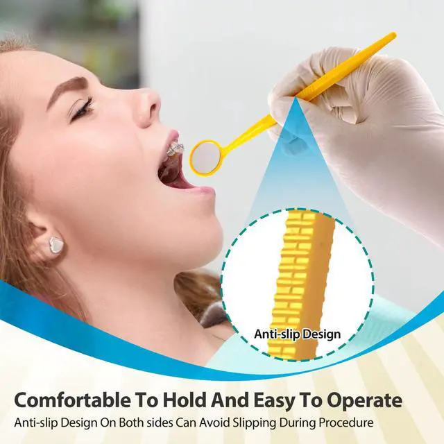 Alt view image 6 of 6 - 2000 Pcs Disposable Dental Mirrors by | Anti Fog Mouth Mirror Oral Dental Plastic Mirrors | Every Mirror Individually Wrapped for Dentist Adult - Yellow