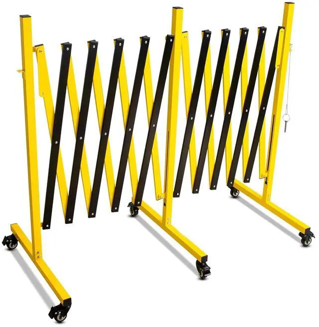 Main image of Industrial Expandable Metal Barricade 17 Feet, Yellow and Black Mobile Safety Barrier Gate, Retractable Traffic Fence with Casters, Folding Expandable Barricade for Road Construction, Garage