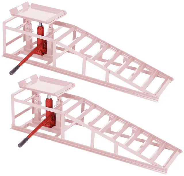 Main image of Hydraulic Car Ramps 2-Pack, 11000 LBS Low Profile Portable Car Lift Ramp for Oil Change & Garage Repair, Heavy Duty Steel Ramps for Trucks/Low Cars, Pink