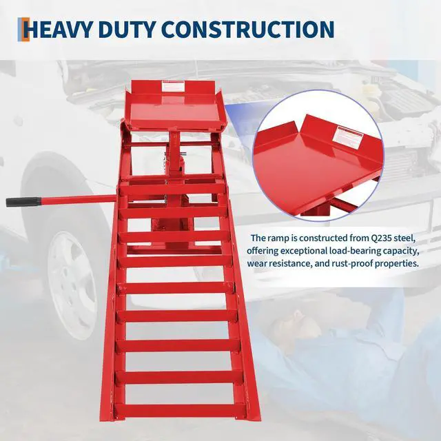 Alt view image 4 of 6 - Hydraulic Car Ramps 2-Pack, 11000 LBS Low Profile Portable Car Lift Ramp for Oil Change & Garage Repair, Heavy Duty Steel Ramps for Trucks/Low Cars (Red) (red, 5 T)