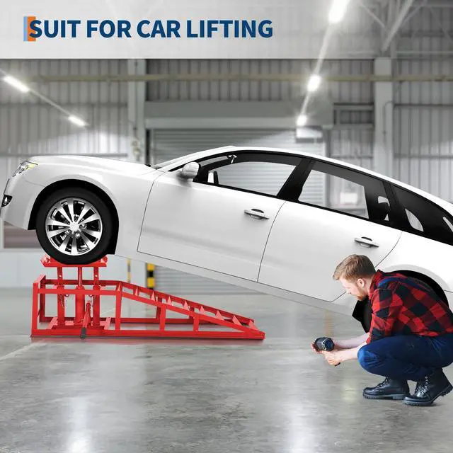 Alt view image 6 of 6 - Hydraulic Car Ramps 2-Pack, 11000 LBS Low Profile Portable Car Lift Ramp for Oil Change & Garage Repair, Heavy Duty Steel Ramps for Trucks/Low Cars (Red) (red, 5 T)