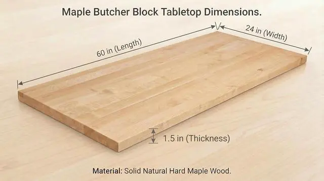 Alt view image 3 of 6 - Solid Maple Butcher Block Countertop - 1.5 Thick Hardwood Work Surface for Kitchen, Workbench, Desk, Cart, or DIY Tabletop (60"L x 24"W)