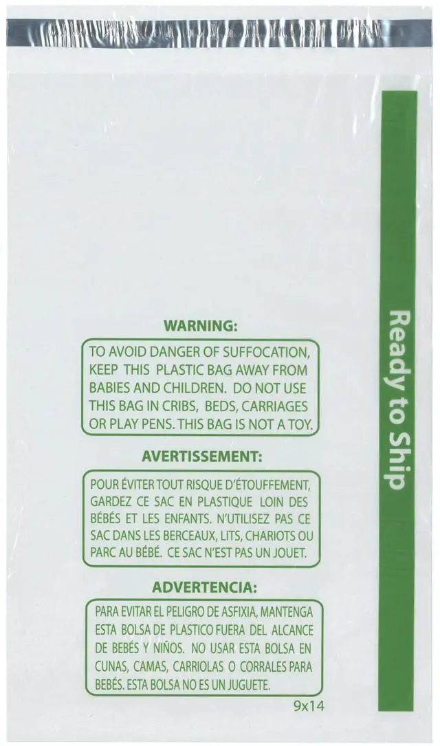 Main image of Ready to Ship 1.5 Mil Wicketed Poly Bags with Permanent Adhesive Strip and Suffocation Warning, 9" x 14" (Case of 1000)