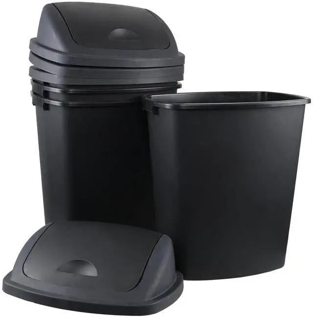 Main image of 18 Gallon /70 L Swing Lid Large Garbage Bins, 4-Pack, Commercial Grade Plastic Trash Cans for Restaurants, Garages, Conference Rooms, Indoor Household and Commercial Use, Black