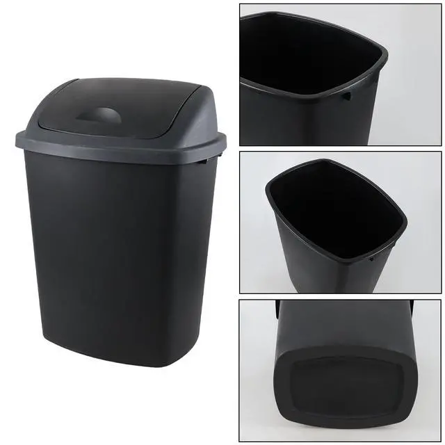 Alt view image 3 of 6 - 18 Gallon /70 L Swing Lid Large Garbage Bins, 4-Pack, Commercial Grade Plastic Trash Cans for Restaurants, Garages, Conference Rooms, Indoor Household and Commercial Use, Black