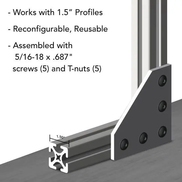 Alt view image 3 of 6 - 8020, 4351, 15 Series, Aluminum 5 Hole 90 Degree Angled Flat Plate Bracket Straight Mounting Connector Bracket for T Slot Extruded Aluminum Extrusion (Black Anodize, 10)