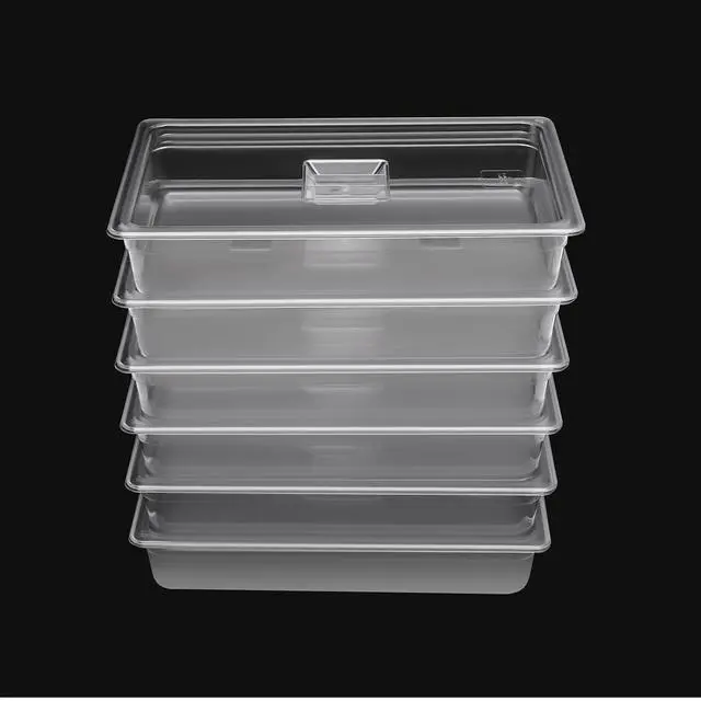 Alt view image 4 of 6 - Hotel Pans, 6 Pack Full Size 4'' Deep Clear Food Pans with Lids, Commercial Stackable Food Pans, Polycarbonate Transparent Food Storage Containers, Freezer-Safe for Restaurant Hotel