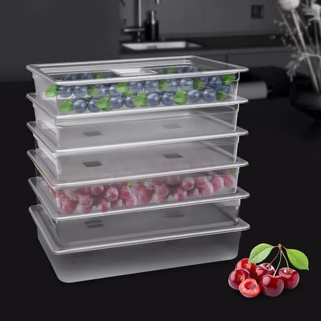 Alt view image 6 of 6 - Hotel Pans, 6 Pack Full Size 4'' Deep Clear Food Pans with Lids, Commercial Stackable Food Pans, Polycarbonate Transparent Food Storage Containers, Freezer-Safe for Restaurant Hotel