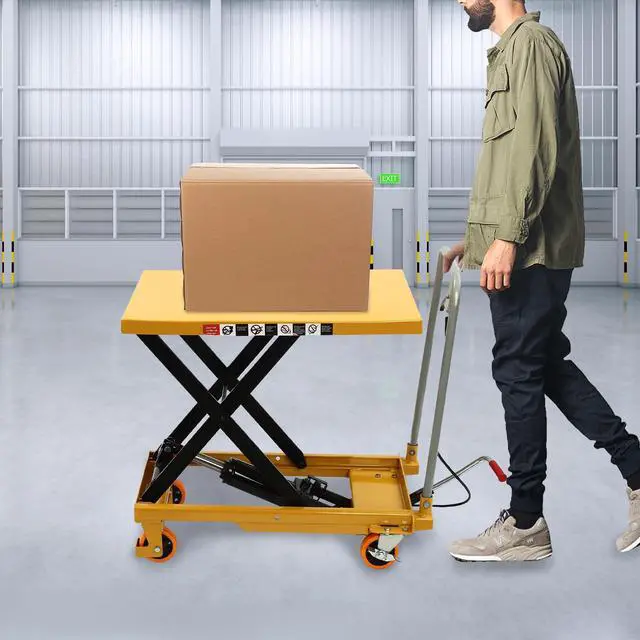 Alt view image 2 of 6 - 500LBS Hydraulic Lift Table Cart, Lifting Height Hydraulic Material Lift Pallet Truck with 4 Locking Wheels for Material Handling and Transportation