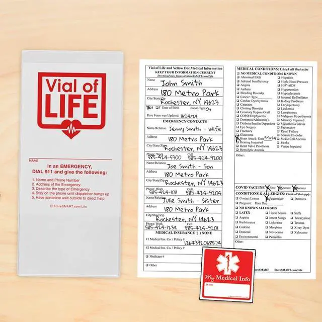 Alt view image 5 of 5 - StoreSMART - Vial of Life PRO Medical Info Pocket - Magnetic Back - 100-Pack - for Refrigerator, Locker, Filing cabinets - LP4X9SW-100