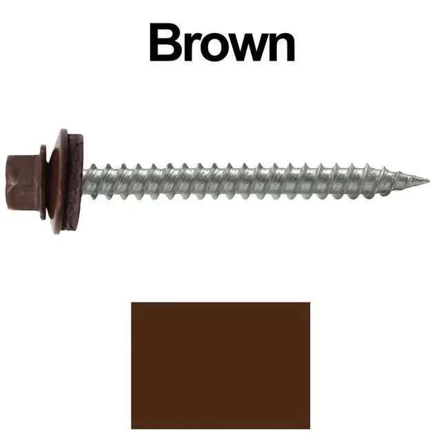 Alt view image 2 of 3 - Stainless Steel Metal Roofing Screws (250) 9 x 2 Brown hex Head Sheet Metal Roofing Screw. Self-Piercing (SP) tip Metal to Wood siding Screws EPDM Washer